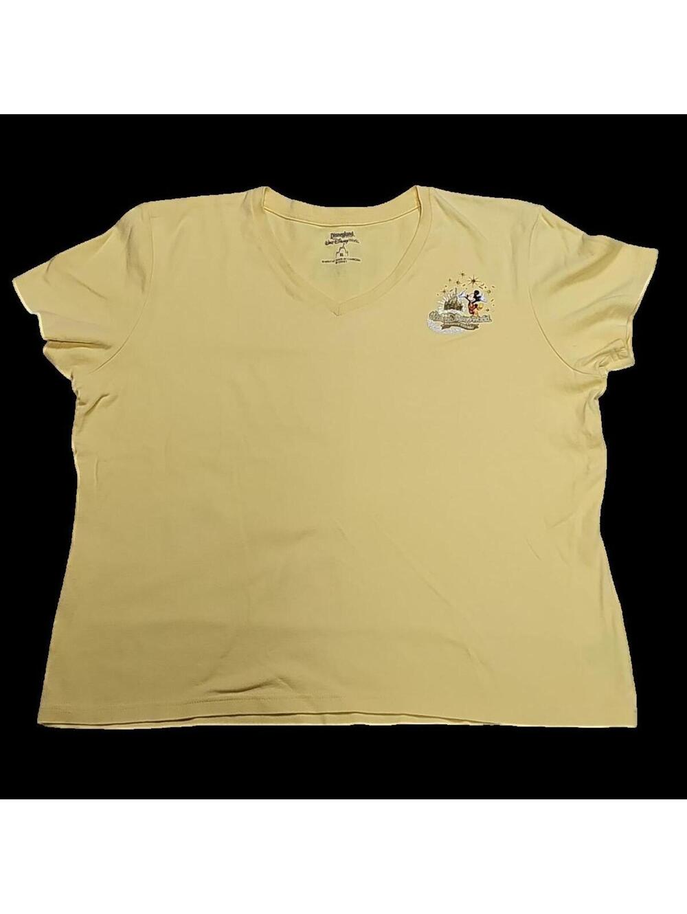 Walt Disney World Yellow Mickey Mouse Tee XL, Preowned, Faded Color, Stains